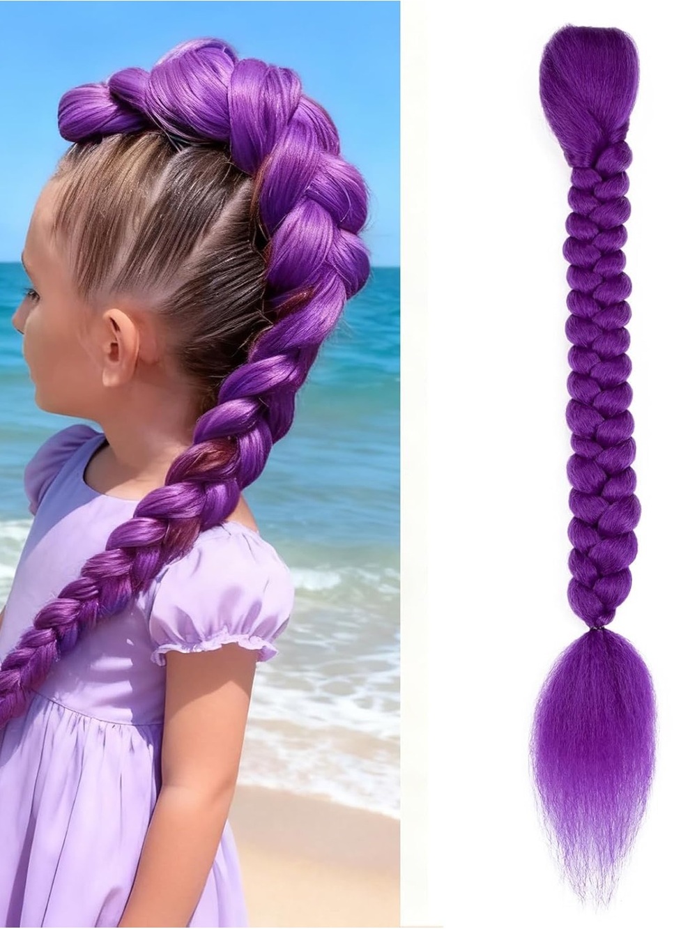 Purple Braided Hair Extension for Kids - Fashion Toy